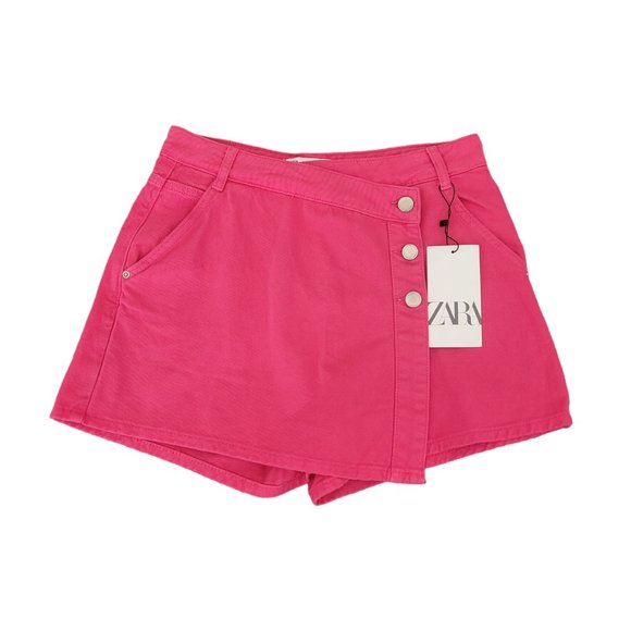 Zara Pants - Zara Denim High Waisted Hot Pink Front Wrap Skort